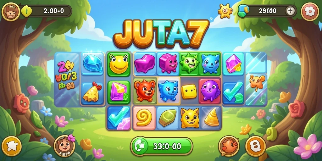 Screenshot gameplay <strong>JUTA7</strong> yang menunjukkan aksi mencocokkan elemen-elemen seru.
