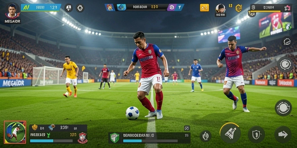 Tampilan gameplay menarik dari MEGAIDR yang menampilkan laga sepak bola seru.