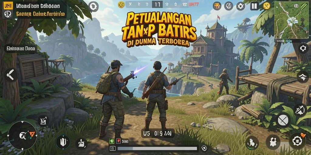Tangkapan layar gameplay UH77 yang menunjukkan eksplorasi dunia terbuka.